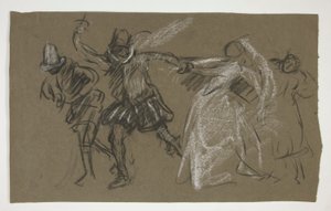 Petruchio húzza Katharinát, A szelídítésből (recto); Az ülő alak vázlata (fordítva) alkotó: Edwin Austin Abbey