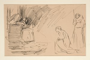 Előzetes vázlat a II. felvonás I. jelenethez, Összes alkotó: Edwin Austin Abbey