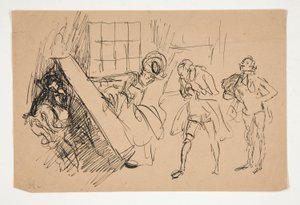 Vázlat a Botrány iskolájához, illusztráció Scribner számára alkotó: Edwin Austin Abbey