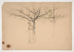 Vázlat egy alakról egy fa alatt alkotó: Edwin Austin Abbey