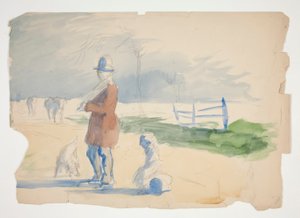 Vázlat egy férfiról, gyermekről és kutyáról - azonosítatlan illusztráció alkotó: Edwin Austin Abbey
