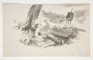Vázlat egy fa alatt szunyókáló plein-air festőről - azonosítatlan illusztráció alkotó: Edwin Austin Abbey