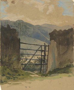 Kőfal és kapu, vázlat alkotó: Edwin Austin Abbey