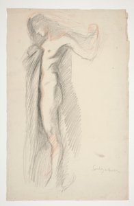 Tanulmány a 18 órai figuráról, a The Hours falfestményhez a Pennsylvania állambeli Harrisburgban található State Capitol épületében alkotó: Edwin Austin Abbey