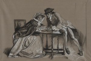 Tanulmány. Hölgy és úriember beszélget az asztal túloldalán alkotó: Edwin Austin Abbey