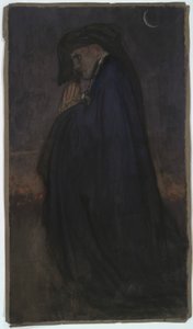 Tanulmány. Férfi kék köpenyben, holdfényben alkotó: Edwin Austin Abbey