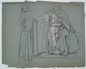 Tanulmány King és kísérői számára Hamletben alkotó: Edwin Austin Abbey