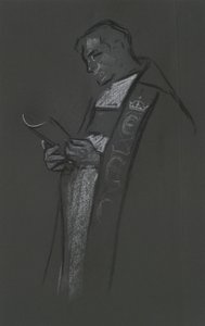 Püspök tanulmánya VII. Edward koronázására alkotó: Edwin Austin Abbey