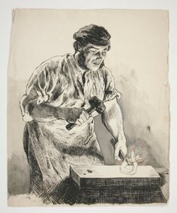 Tanulmány egy kovácsról, vaskalapács – azonosítatlan illusztráció alkotó: Edwin Austin Abbey