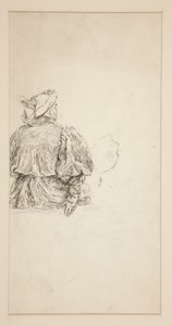 Tanulmány egy XV. századi jelmezben ülő férfi hátáról egy Shakespeare-jelenethez. alkotó: Edwin Austin Abbey