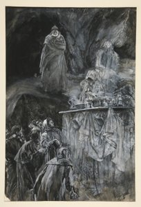 A bankett, illusztráció a III. felvonáshoz, III. jelenet, A vihar alkotó: Edwin Austin Abbey