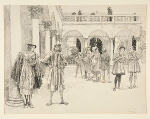 A palota udvara, a IV. felvonás ii. jelenetéből, Két veronai úriember alkotó: Edwin Austin Abbey