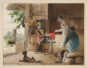 Három férfi egy szárazáru boltban - vidéki bolt, Dolbyville alkotó: Edwin Austin Abbey