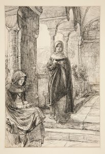 Két női alak a kolostorban, a kolostorból alkotó: Edwin Austin Abbey