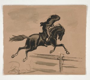 Kerítést ugráló lovas azonosítatlan illusztrációja (recto); Ábratanulmány egy öreg emberről (verso) alkotó: Edwin Austin Abbey
