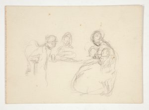 Azonosítatlan illusztráció- Ábrák tanulmányozása egy asztalnál. Hátoldalon ülő férfi. alkotó: Edwin Austin Abbey