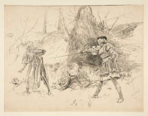 Valentine megmenti Sylviát az V. felvonás iv. jelenetéből, Two Gentlemen of Verona alkotó: Edwin Austin Abbey