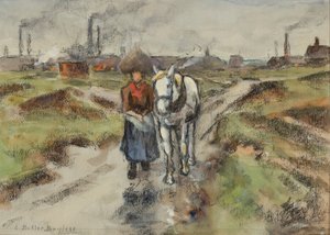 Leading the Barge Pony (akvarell pasztellel papíron)