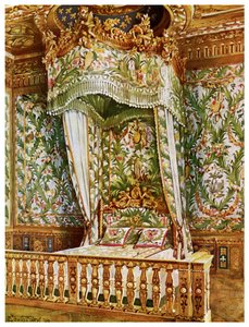 Marie Antoinette aranyozott ágya, Queens Bedroom, Fontainebleau palota, Franciaország, 1911-1912.