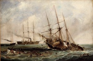 Az Amerikai Egyesült Államok vaskalapos Kearsarge megsemmisítette az Alabama konföderációs gőzhajót, 1864. június 19.