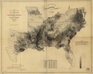 Az 1860-as népszámlálás alapján összeállított térkép az Egyesült Államok déli államai rabszolgapopulációjának megoszlását alkotó: Edwin Hergesheimer