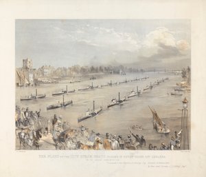 A városi gőzhajók flottája felülvizsgálaton utasítja el a Chalsea-t a londoni éves megemlékezésen alkotó: Edwin Jewitt