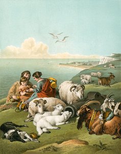 Gyermekek játszanak a juhokkal és kecskékkel a fehér sziklákon alkotó: Edwin Landseer