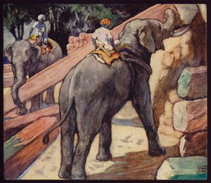 Teakfa elefántok (színes litho)