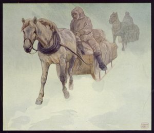 Szibériai pónik az Antarktiszon (színes litho)