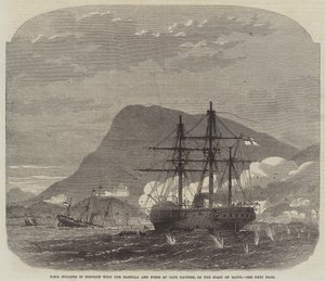 A HMS Bulldog összeütközésben a Haytien-foknál lévő flottillával és erődökkel, Hayti partjainál