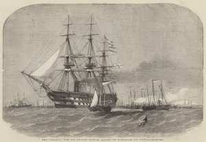 A HMS Colossus az ágyúnaszád flottillával elhagyja az anyapartot Portland felé. alkotó: Edwin Weedon