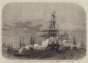 A HMS Galatea fogadja a brazil császárt az Edinburgh hercegének Rio de Janeiróban tett látogatása alkalmából. alkotó: Edwin Weedon