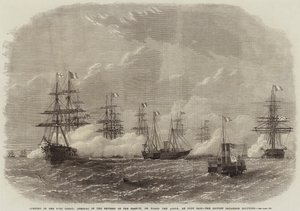 A Szuezi-csatorna megnyitása, a franciák császárnője érkezése az Aigle fedélzetén, Port Saidban, a brit osztag tiszteleg alkotó: Edwin Weedon