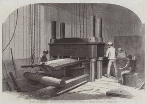 Az új vasborítású flotta hidraulikus nyomással hajlítja a páncéllemezeket a Chatham Dockyardban alkotó: Edwin Weedon