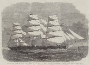 Az új Iron Screw Steam-Ship London, amelyet az ausztrál kereskedelem számára épített a Messers Money Wigram and Sons, a Blackwallban