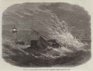 Egy Fishing-Smack roncsa a Ramsgate-i kikötő mólóján kívül