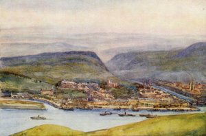 A Rajna: Bingen, a Germania Denkmalból (színes litográfia)