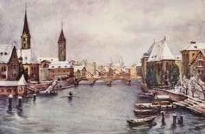 A Rajna: Zürichnél, télen (színes litográfia). alkotó: Effie Jardine
