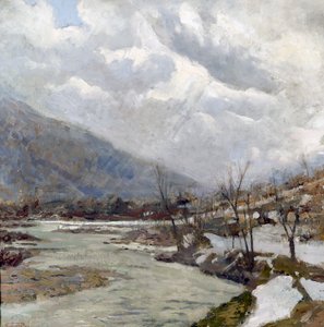 Napsugár, Egidio Riva (1866-1946) festménye, olaj, vászon, 74x74 cm, Olaszország, XX. alkotó: Egidio Riva