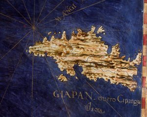 Japán (Cipangu vagy Cypango) Egnazio Danti (1536-1586) matematikus, kozmográfus és olasz építész által készített térkép. 1567 körül. Firenze, Palazzo Vecchio, Sala del Mappamondo