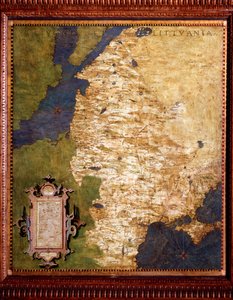 Livónia a Balti-tengeren és Litvánia térképe: Egnazio Danti (1536-1586) matematikus, kozmográfus és olasz építész. 1567 körül. Firenze, Palazzo Vecchio, Sala del Mappamondo
