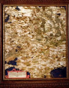 A moszkvai régió térképe: Egnazio Danti (1536-1586) matematikus, kozmográfus és olasz építész. 1567 körül. Firenze, Palazzo Vecchio, Sala del Mappamondo alkotó: Egnazio Danti