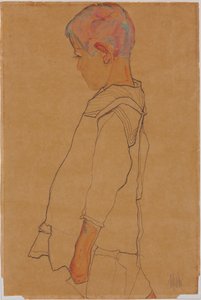 Gyermek balra néző profilban alkotó: Egon Schiele