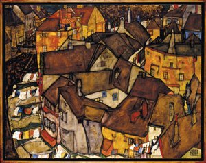 Házak félholdja, Krumau (ma Cesky Krumlov, Csehszlovákia) - Házak félholdja, Krumau (V. kisváros), Schiele, Egon (1890-1918). olajfestmény alkotó: Egon Schiele