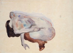 Guggoló akt cipőben és fekete harisnyában, hátulnézet, 1912 (wc, gouache és grafit papíron) alkotó: Egon Schiele
