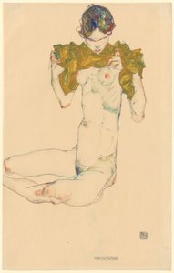A Szűz [recto]; cím nélkül [fejtanulmány, verso] alkotó: Egon Schiele