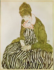 Edith Schiele, a művész felesége, ülve (gouache, akvarell és fekete zsírkréta) alkotó: Egon Schiele