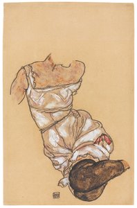Női felsőtest fehérneműben és fekete harisnyában; Női felső fehérneműben és fekete harisnyában, 1917 alkotó: Egon Schiele