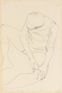 Női akt előrehajolva, mindkét keze a bal combon, 1913 alkotó: Egon Schiele