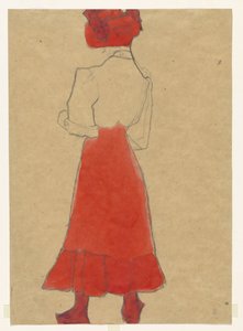 Nő piros szoknyában alkotó: Egon Schiele